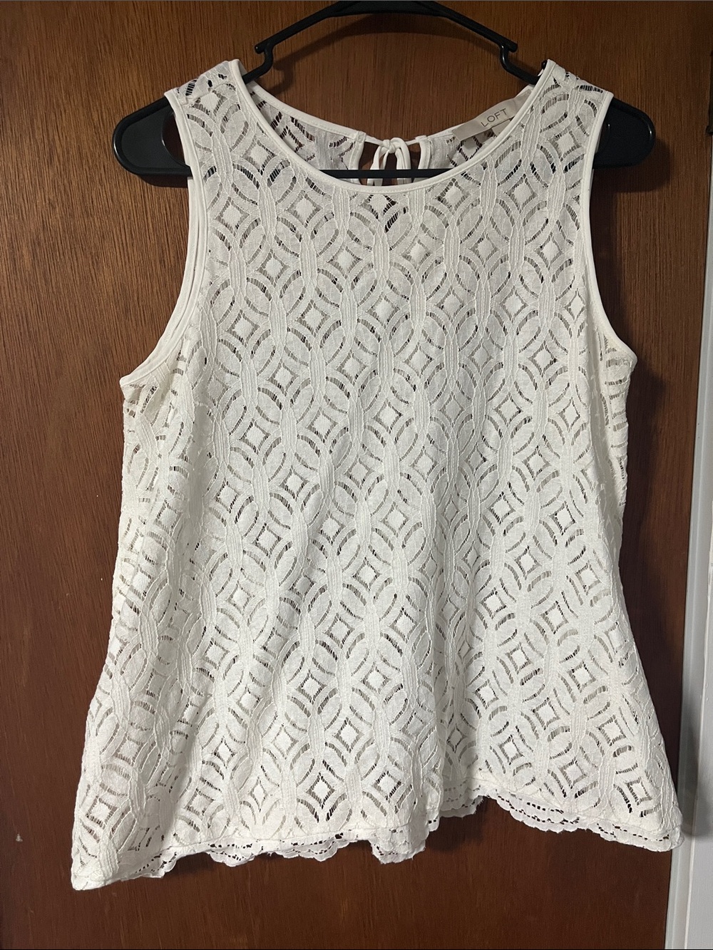 LOFT White Lace Sleeveless Tie-Back Shell